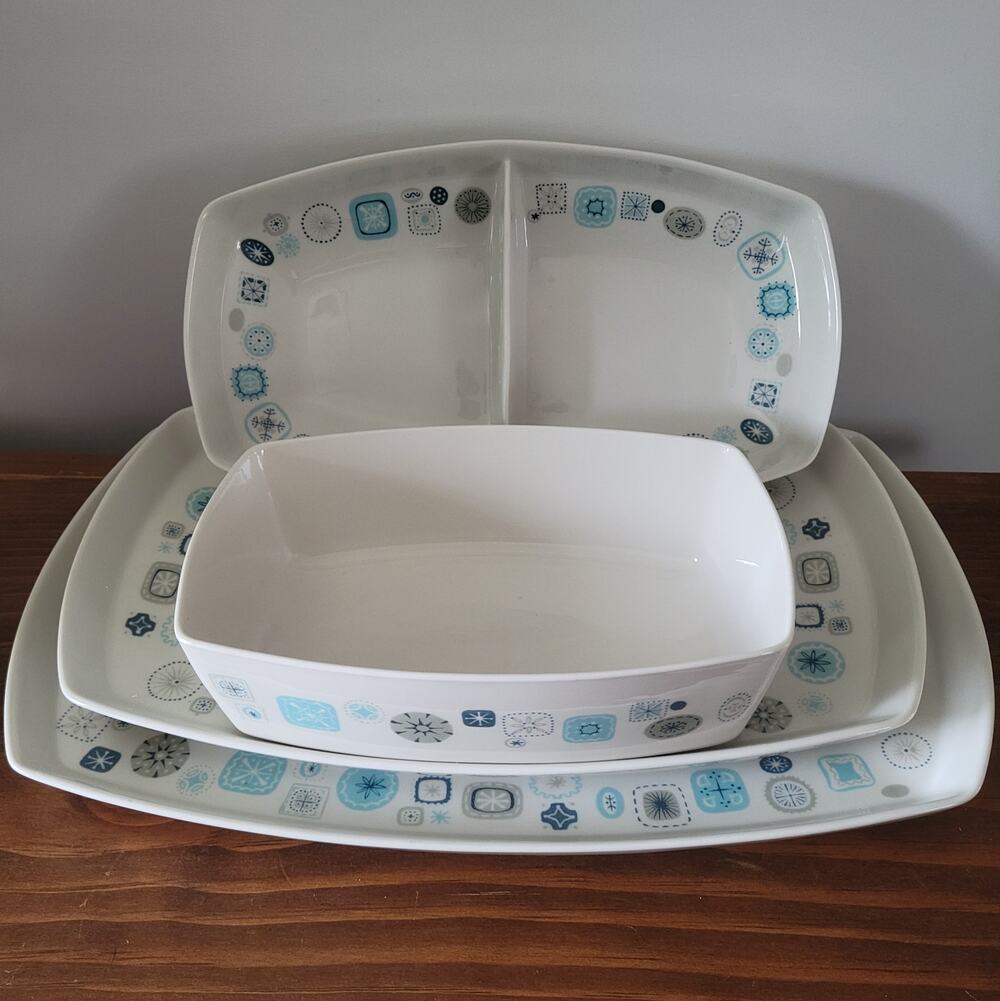 Vintage MCM Franciscan Del Mar China 4-Piece Serving Set Platter Bowls 1960s